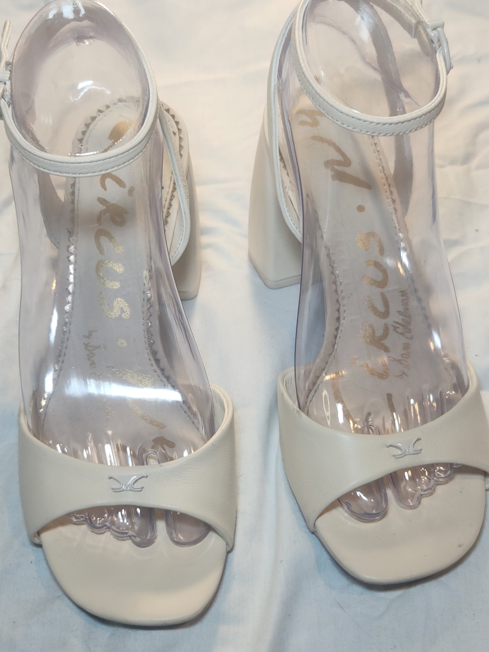 Circus by Sam Edelman Women's Cream Ankle-Strap Block Heel Sandals 7